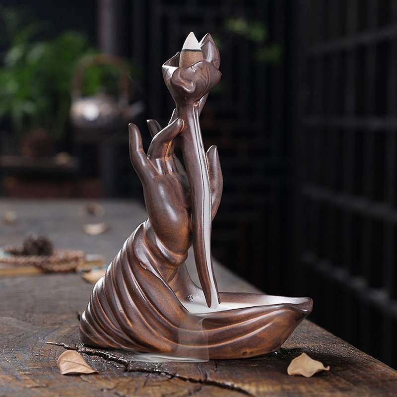 Buddha Hand Ceramic Backflow Incense Burner Waterfall Home B