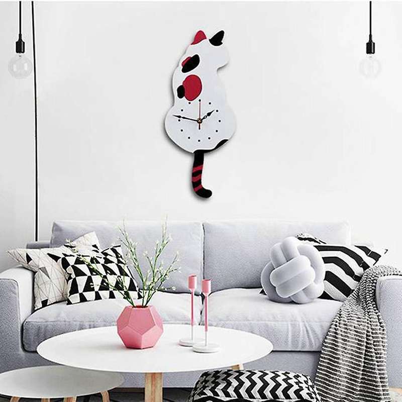 3d Digital Wall Clock Cat Swinging Tail Move Silent Non Ticking