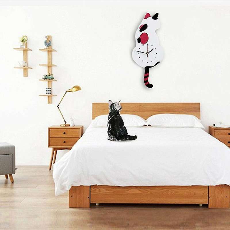 3d Digital Wall Clock Cat Swinging Tail Move Silent Non Ticking