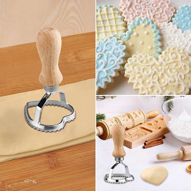 Cutter and Press Stamps with Wooden Handle for Ravioli,dumplings 6pcs