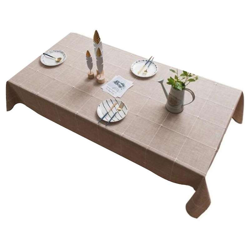 Solid Embroidery Lattice Tablecloth Cotton Linen Dust-proof Checkered