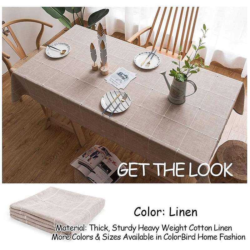 Solid Embroidery Lattice Tablecloth Cotton Linen Dust-proof Checkered