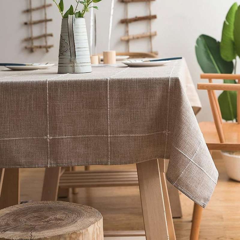 Solid Embroidery Lattice Tablecloth Cotton Linen Dust-proof Checkered