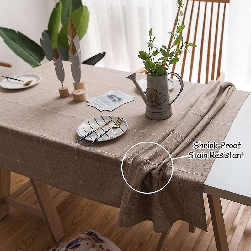 Solid Embroidery Lattice Tablecloth Cotton Linen Dust-proof Checkered