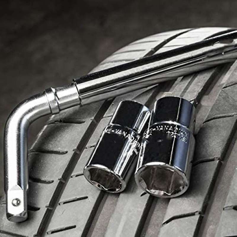 Telescoping Lug Wrench, Wheel Wrench with Cr-v Sockets(17/19,21/23mm)