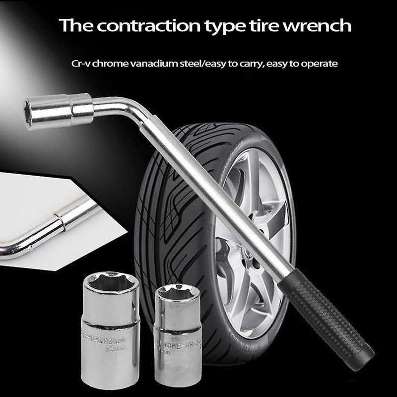 Telescoping Lug Wrench, Wheel Wrench with Cr-v Sockets(17/19,21/23mm)