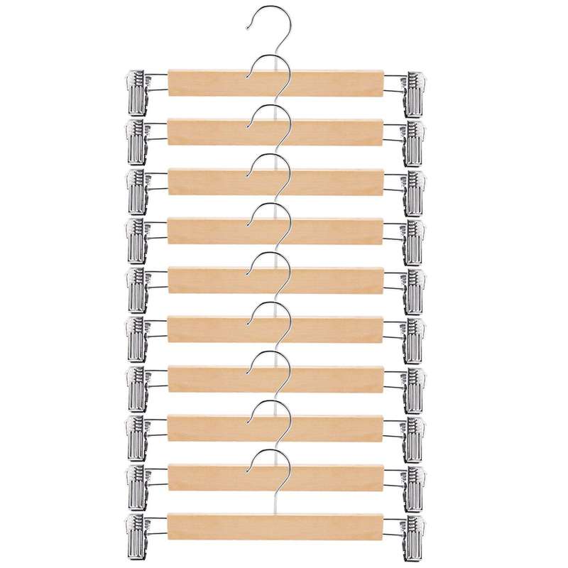 Wooden Skirt Hangers (pack Of 10) Non-slip,360 Degree Swivel Hook