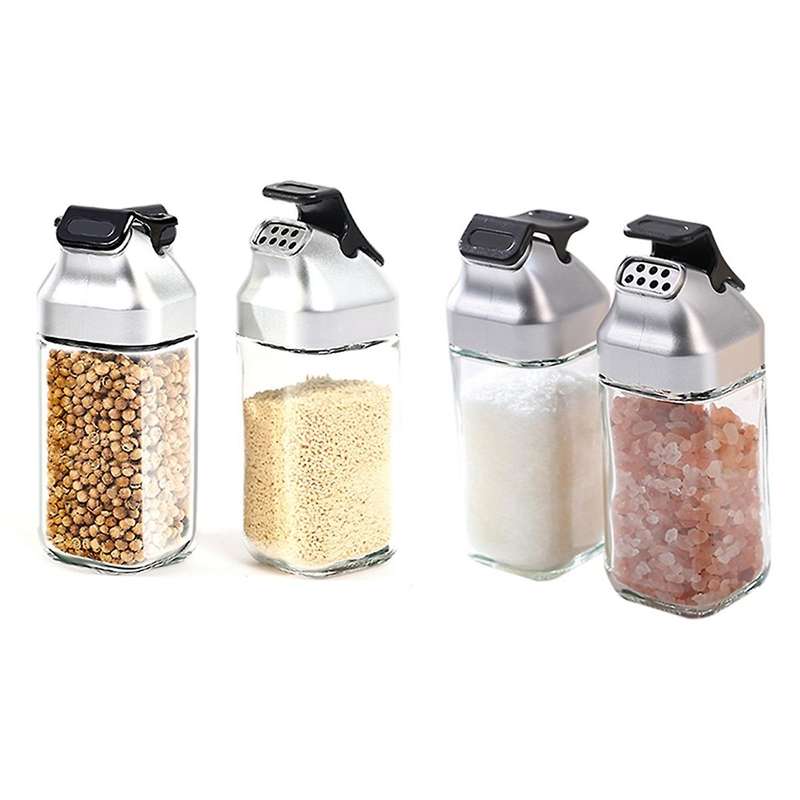 4pack Salt and Pepper Shakers Set - Glass Salt Shaker with Sealed Lid