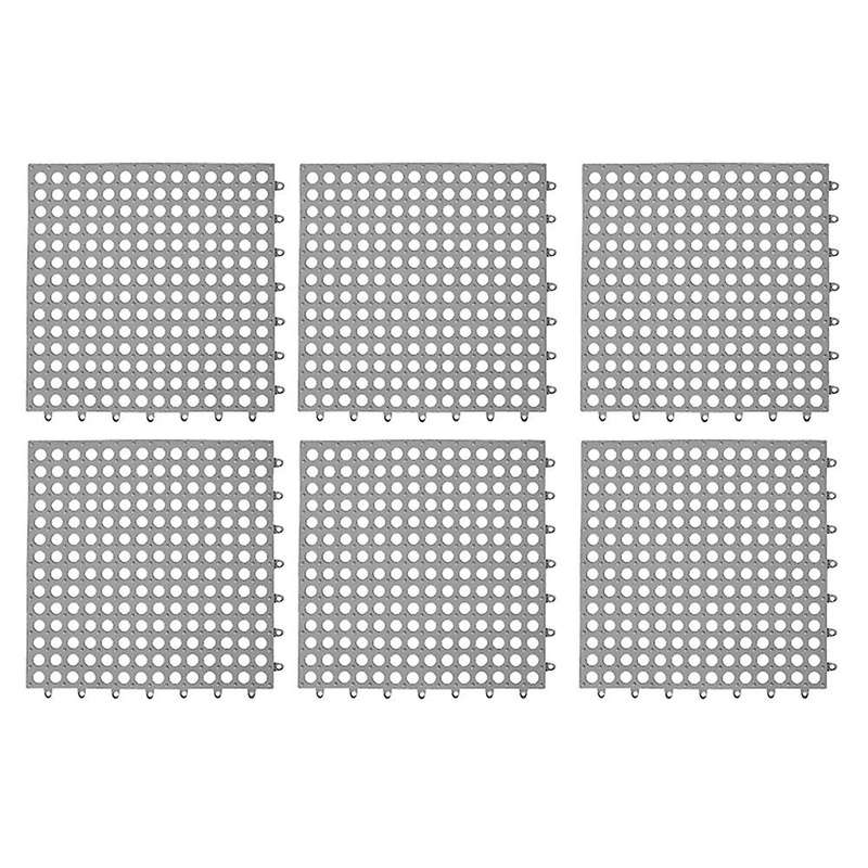 6pcs Anti-slip Splicing Pvc Bathroom Kitchen Mat 30x30cm Dark Grey