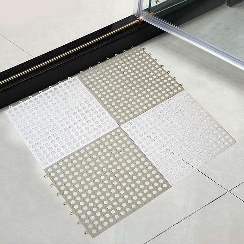 6pcs Anti-slip Splicing Pvc Bathroom Kitchen Mat 30x30cm Light Grey