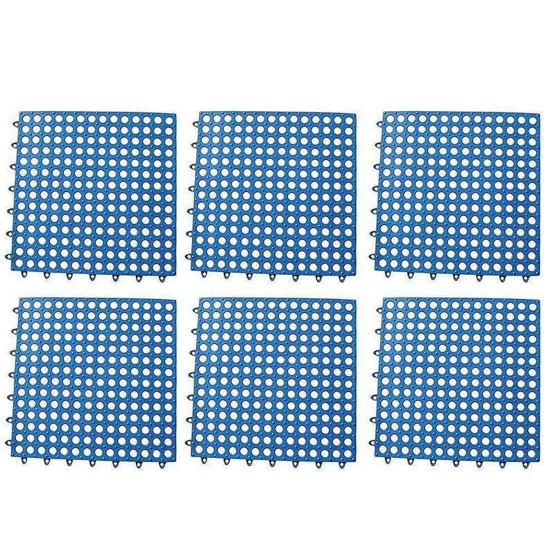 6pcs Anti-slip Splicing Pvc Bathroom Kitchen Mat 30x30cm Navy Blue