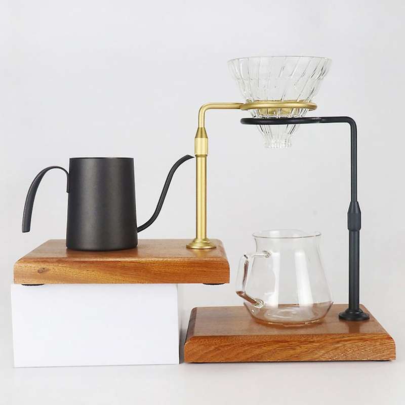 Coffee Filter Holder Wooden Base Adjustable Hand-made Filter (black)