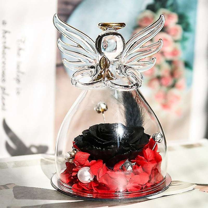 Valentine Gift Rose Flowers In Glass Ornaments Mother Present Black