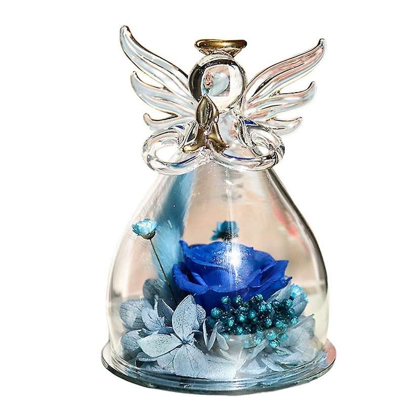 Valentine Gift Rose Flowers In Glass Ornaments Mother Present Blue