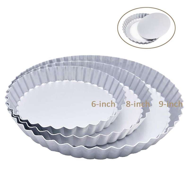 3 Pack(6, 8, 9 Inch) Tart Pan and Quiche Pan with Base Bottom(silver)