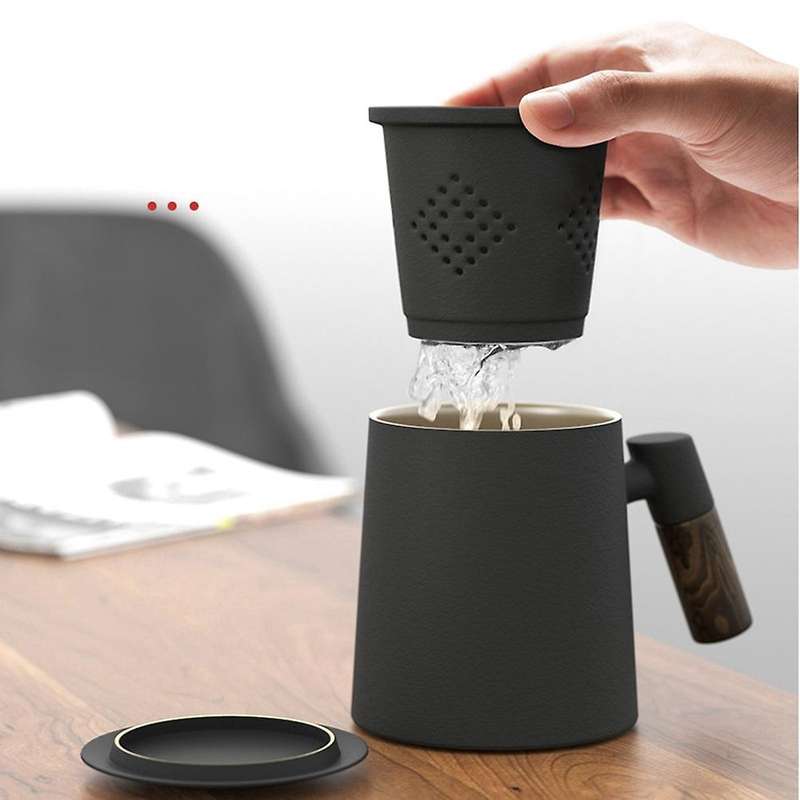 400ml Ceramic Mug with Handle Filter Lid Coffee Cup Home Porcelain -b