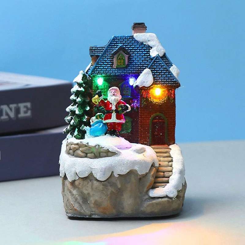 Christmas Village Luminous Music Snow Scene House Home Decoration B