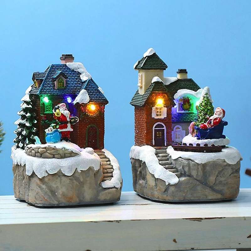 Christmas Village Luminous Music Snow Scene House Home Decoration B