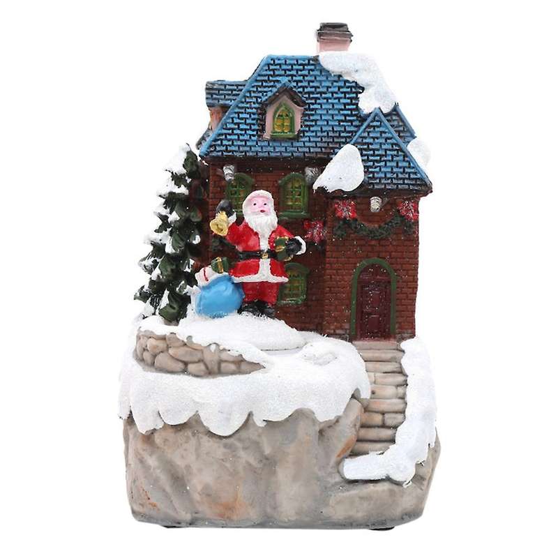 Christmas Village Luminous Music Snow Scene House Home Decoration B