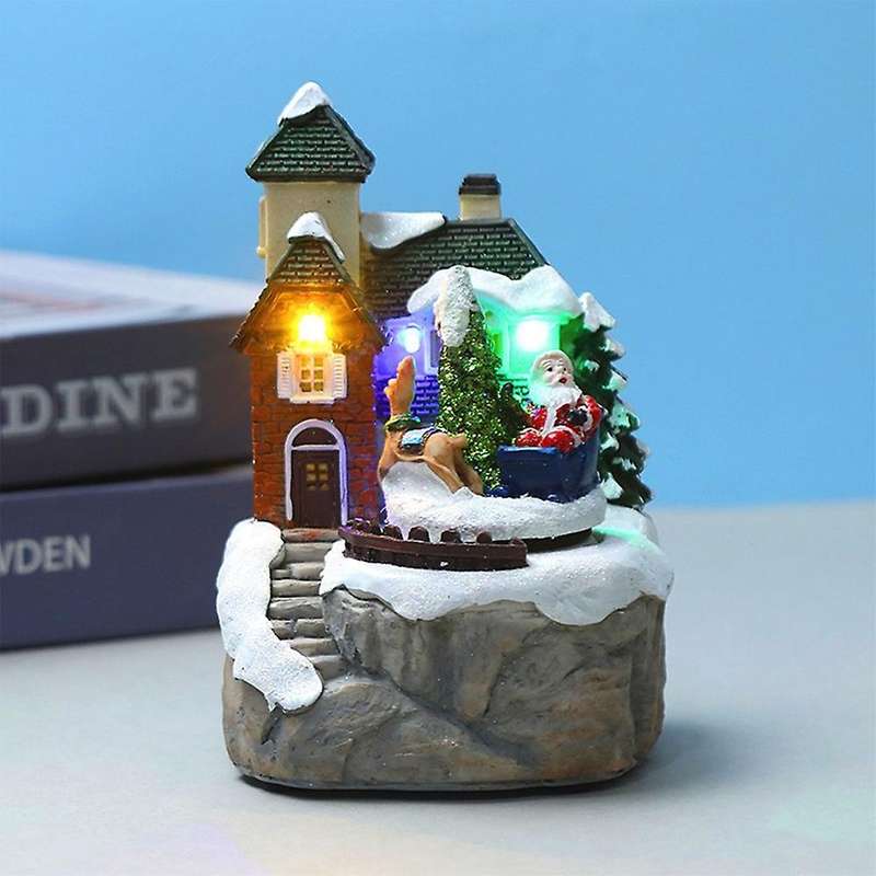 Christmas Village Luminous Music Snow Scene House Home Decoration B