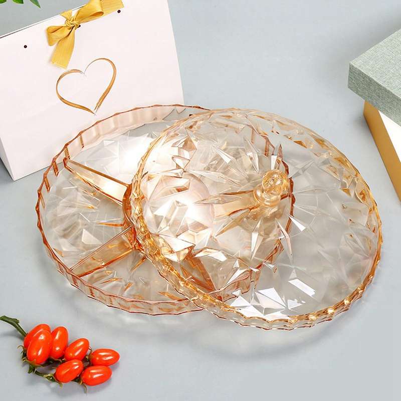 Snack Serving Tray Luxurious Plate Fruit Nuts Sweet Candy with Lid(b)