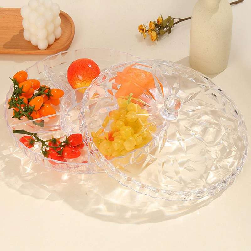 Snack Serving Tray Luxurious Plate Fruit Nuts Sweet Candy with Lid(b)