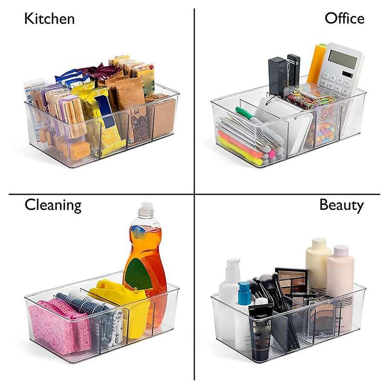 2pcs Plastic Pantry Organization and Storage Bins with Dividers