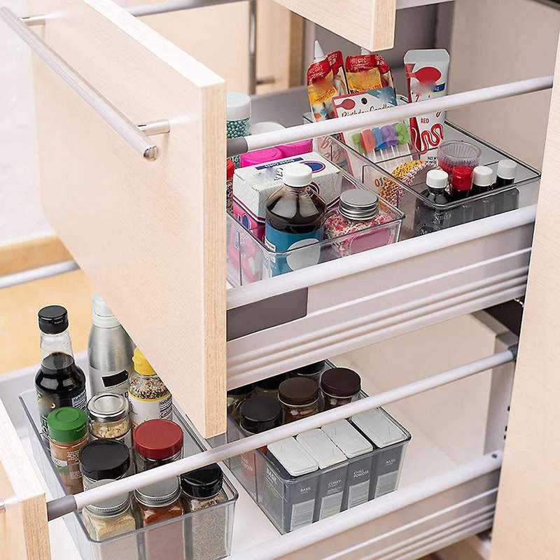 2pcs Plastic Pantry Organization and Storage Bins with Dividers
