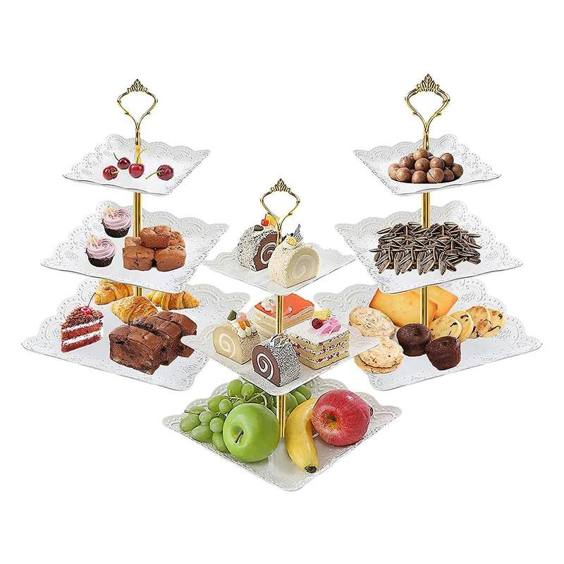 3 Pack Square 3 Tier White Cupcake Stand for Wedding Birthday Party