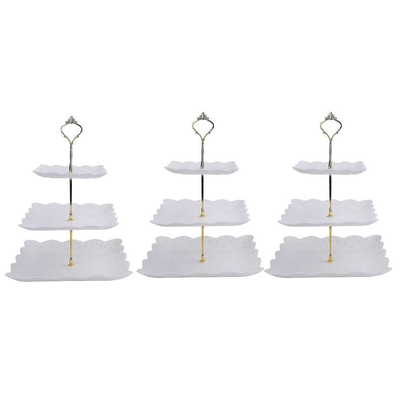 3 Pack Square 3 Tier White Cupcake Stand for Wedding Birthday Party