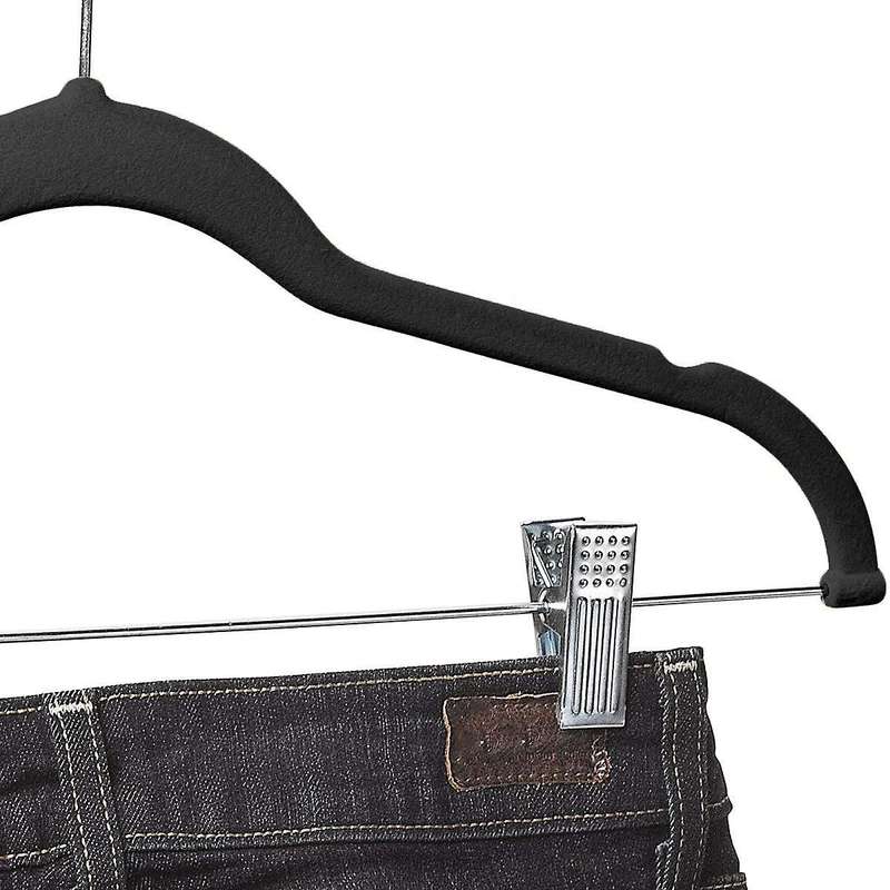 10 Pack Clothes Hangers with Clips Black Velvet Hangers for Clothes