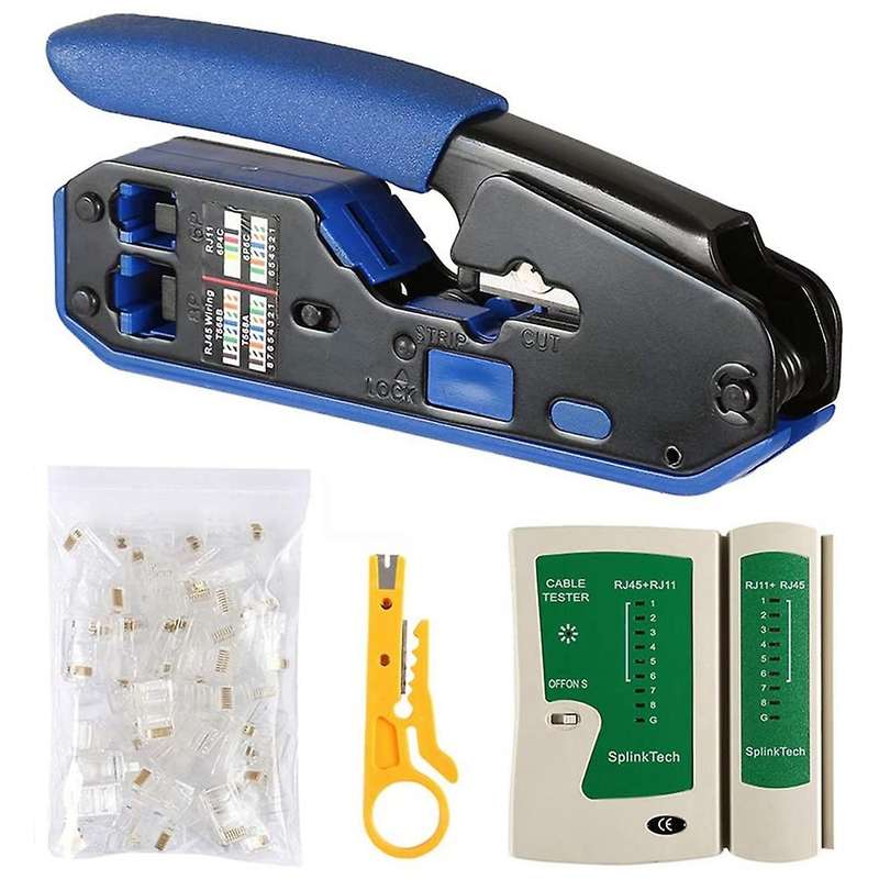 Network Cable Tester Rj45 Crimp Tool Kit, 50pcs Rj45 Connector Plug