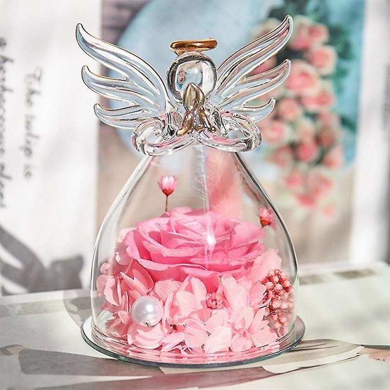 Valentine Gift Rose Flowers In Glass Ornaments Mother Present Green