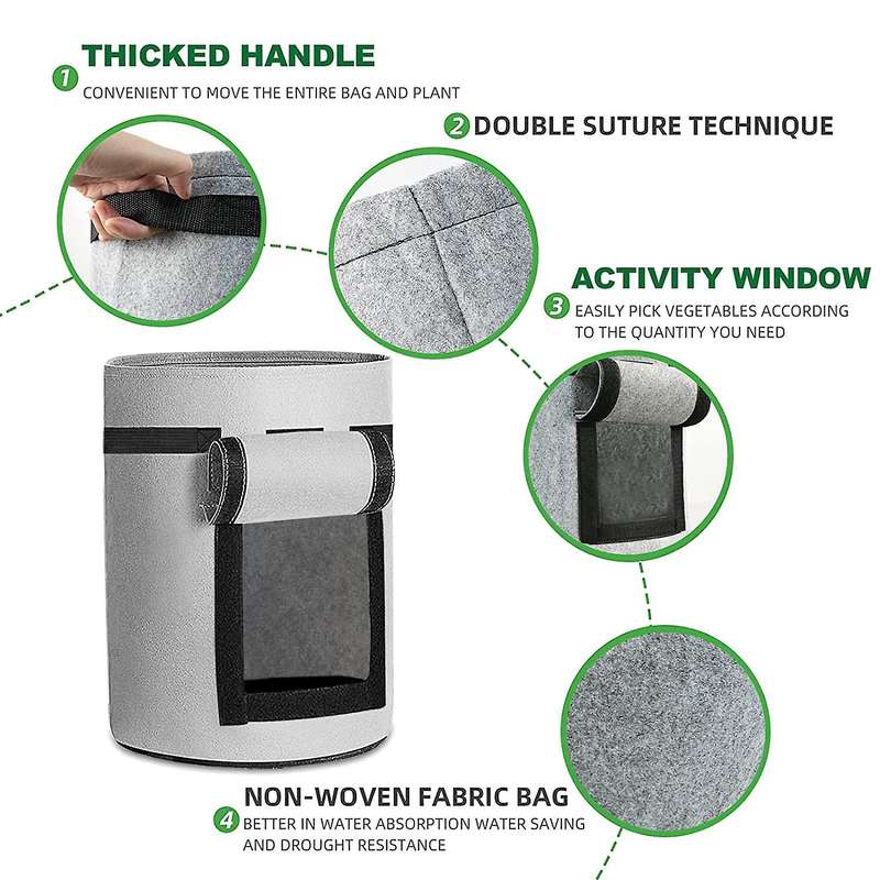 Potato Plant Bag,made Of Non Woven Fabric with Handle Set Of 4(grey)