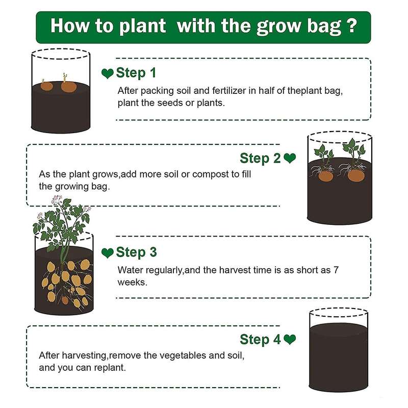 Potato Plant Bag,made Of Non Woven Fabric with Handle Set Of 4(grey)