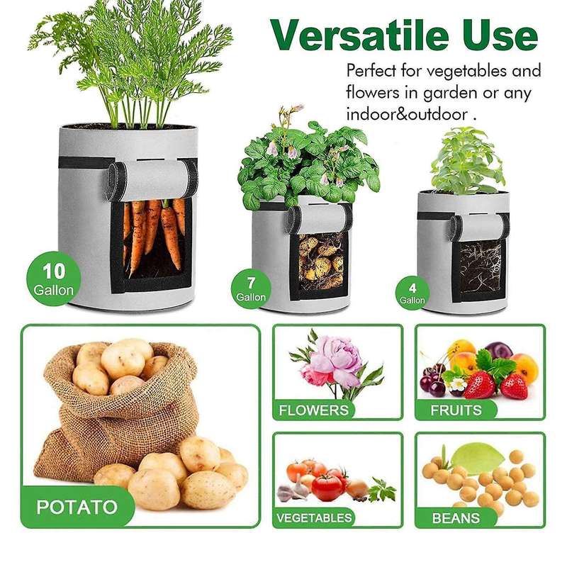 Potato Plant Bag,made Of Non Woven Fabric with Handle Set Of 4(grey)
