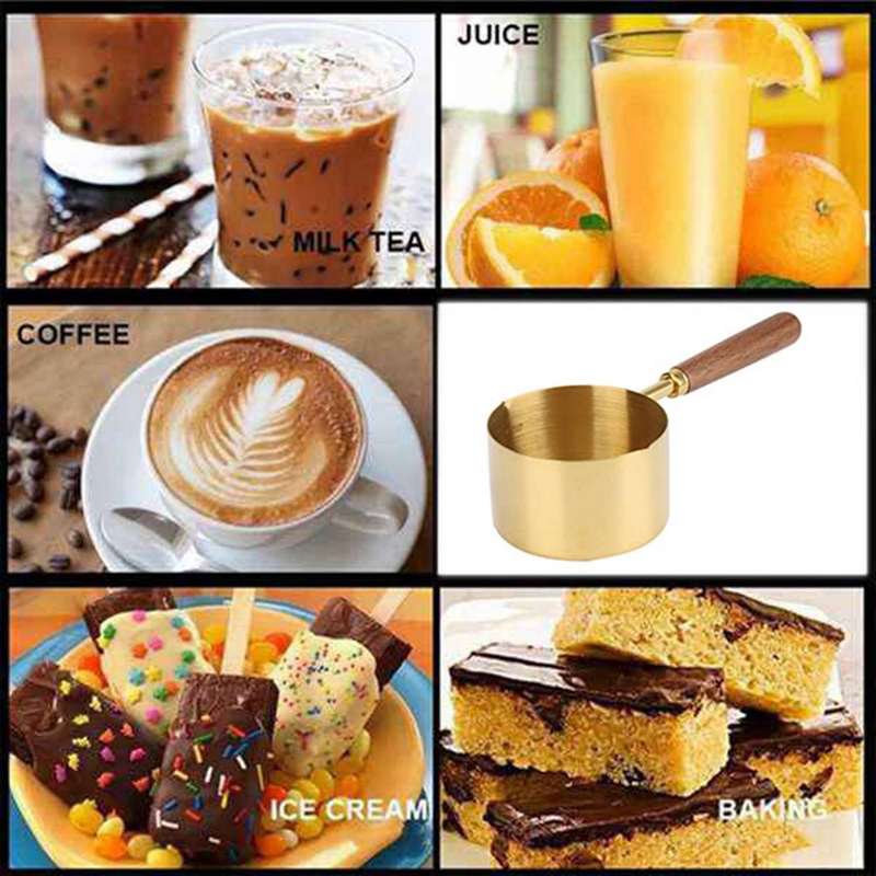 Walnut Wooden Handle Plated Gold Measuring Spoon Cups Kitchen Set 2