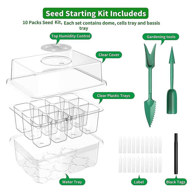 10 Pack Reusable Seed Starter Tray,120 Cell Seed Starter Kit