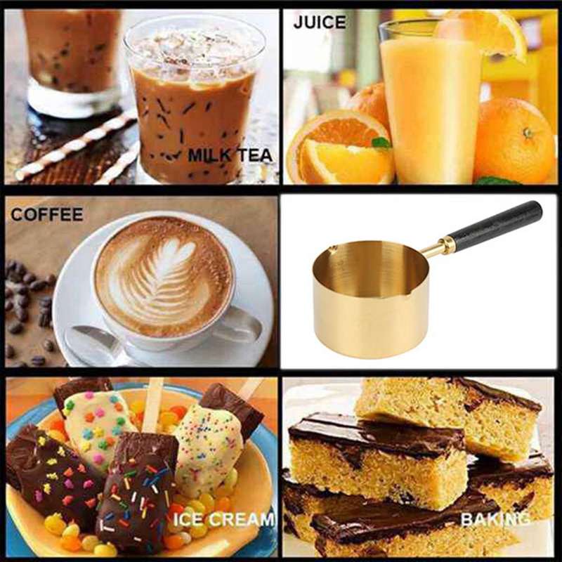 Walnut Wooden Handle Plated Gold Measuring Spoon Cups Kitchen Set 1