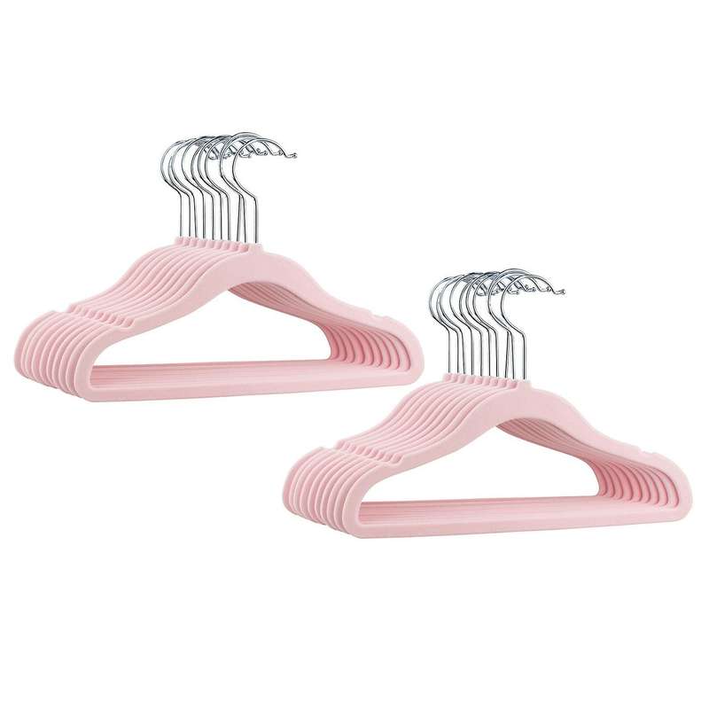20 Pack Flocking Baby Hangers with Swivel Hook Non Slip Hangers Pink