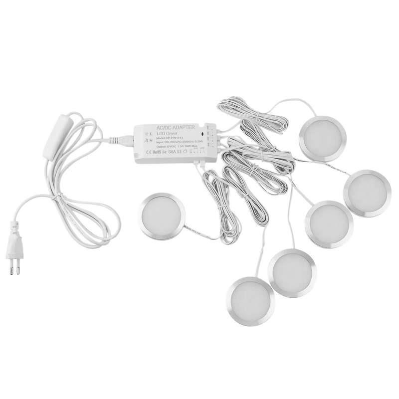 6pcs Under Cabinet Light 12v 2.5w with Switch, Eu Plug Warm White
