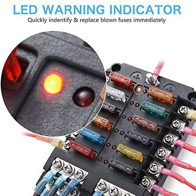 12 Way 12v Fuze Box 12volt Blade Fuze Block, 12 Circuit W/negative