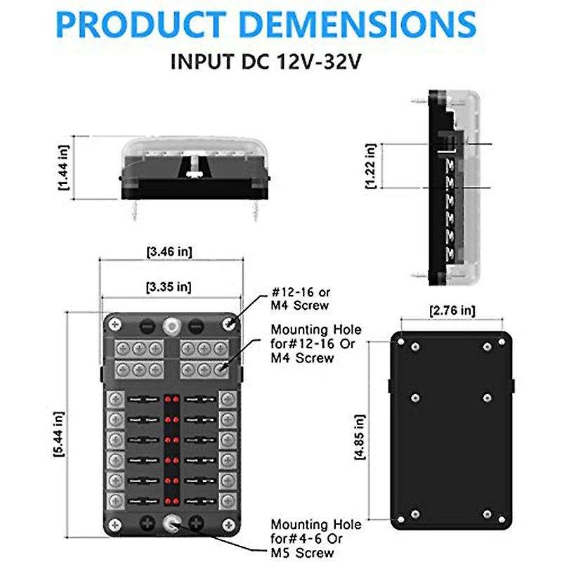 12 Way 12v Fuze Box 12volt Blade Fuze Block, 12 Circuit W/negative