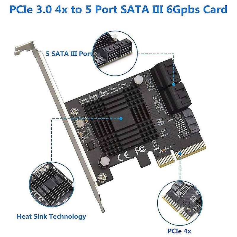 Pcie Sata Card 5 Port, Pci-e to Sata Expansion Card, for Windows