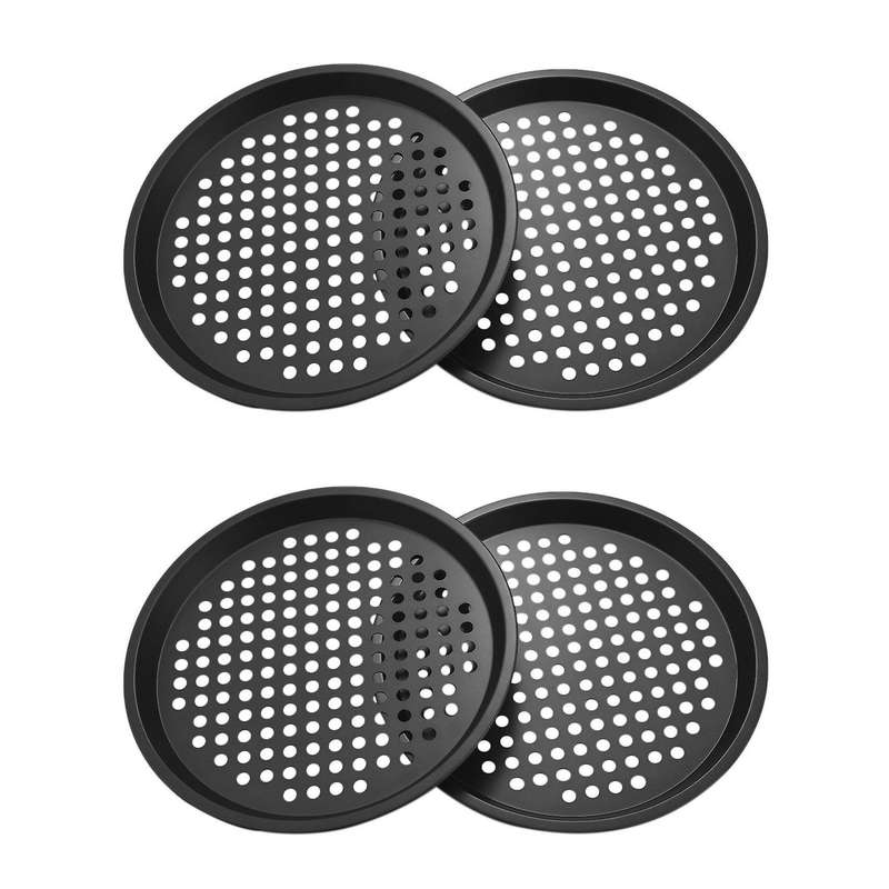 2 Pcs Pizza Crisper Pan, Carbon Steel, Non-stick, with Holes,12 Inch