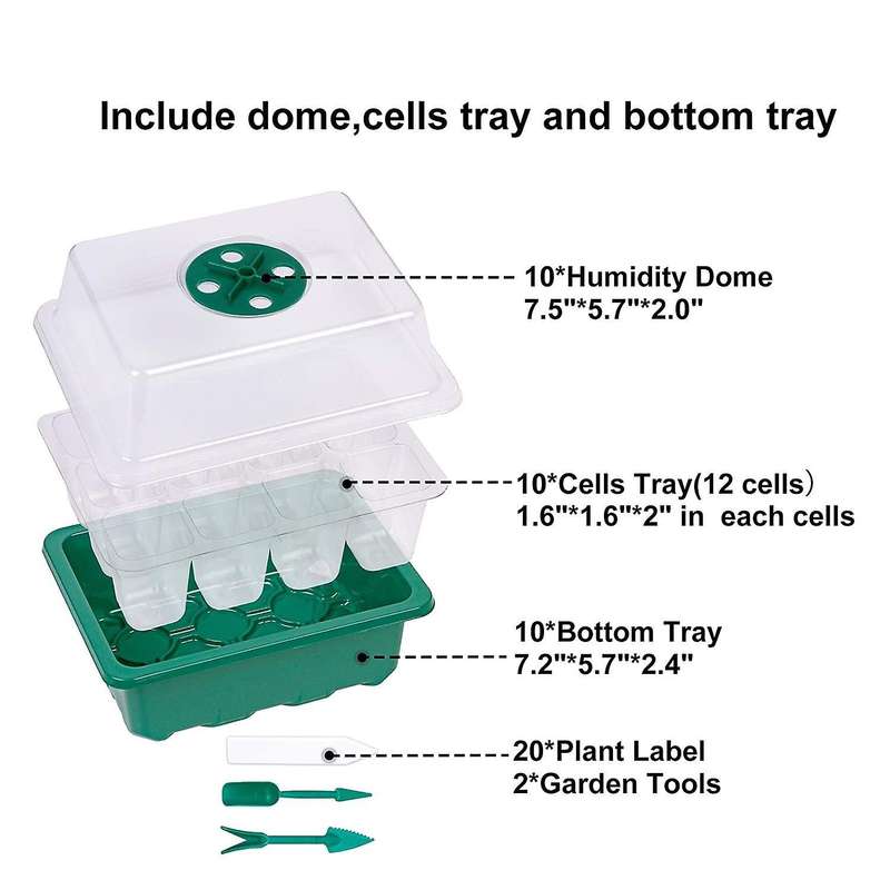 10 Packs Seed Starter Trays with Dome and Base Greenhouse Grow Trays