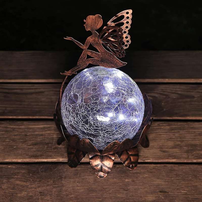 Solar Lantern Fairy Light, Crackle Glass Solar Lights Outdoor Led
