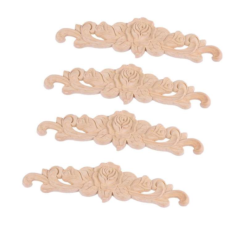 4pcs 20x5cm Rubber Wood Carved Long Onlay Applique