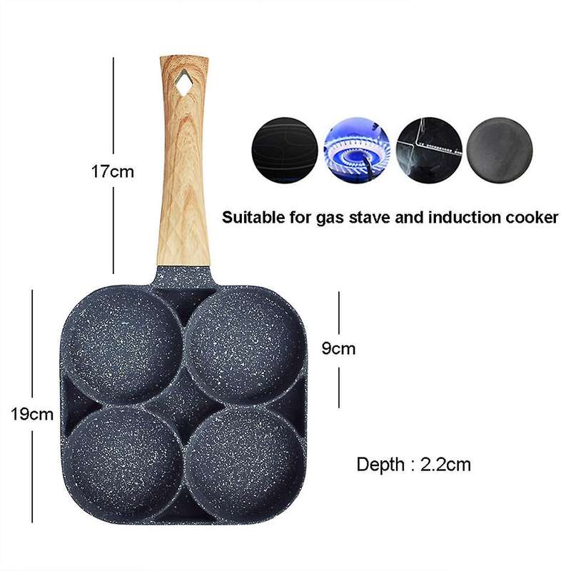 4 Hole Frying Pot Thickened Omelet Pan Black Non-stick Egg Steak Ham