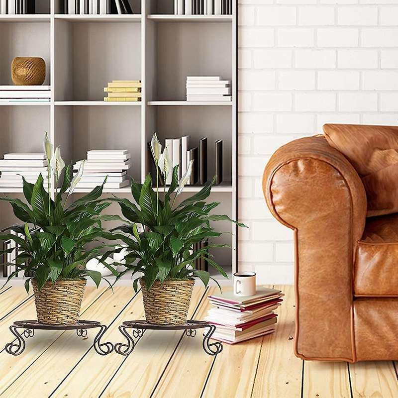 3 Pcs Indoor Floor-standing Green Wrought Iron Plant Stand Brown